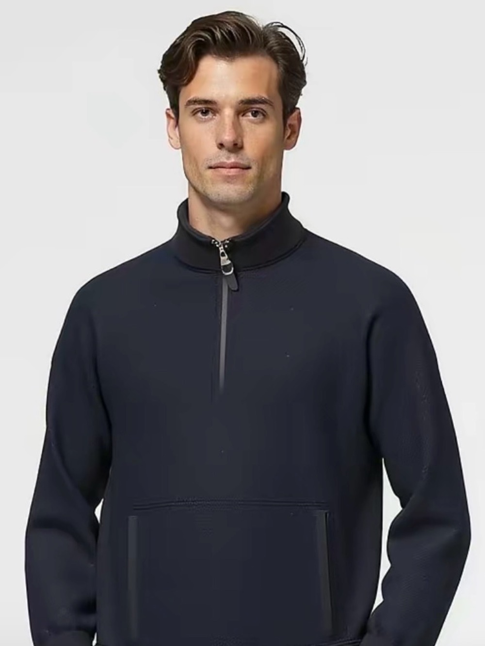 Vonga Men’s Quarter Zip Sweater Navy Blue Athleisure Zip Pocket Sweatshirt New